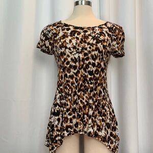 Cable and Gage White Black Brown Abstract Print Top Women Size L